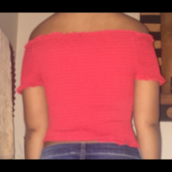 red off the shoulder top - Picture 2 of 5
